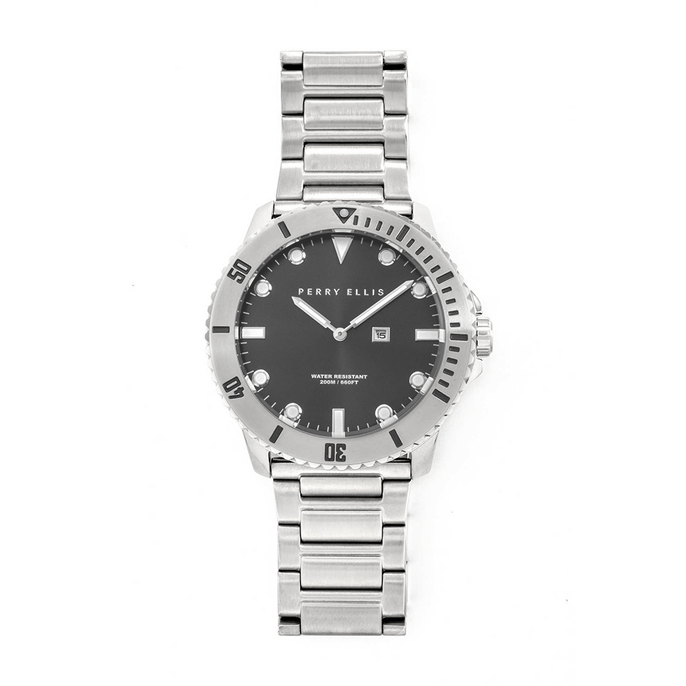 RELOJ PERRY ELLIS DEEP DIVER 42 06001-02 FECHA ACERO INOXIDABLE DIAL GRIS OSCURO - 5