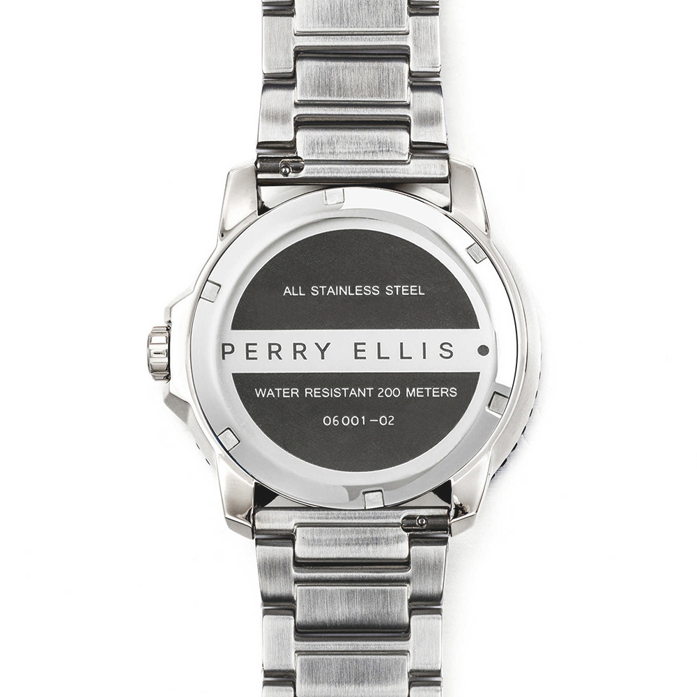 RELOJ PERRY ELLIS DEEP DIVER 42 06001-02 FECHA ACERO INOXIDABLE DIAL GRIS OSCURO - 6