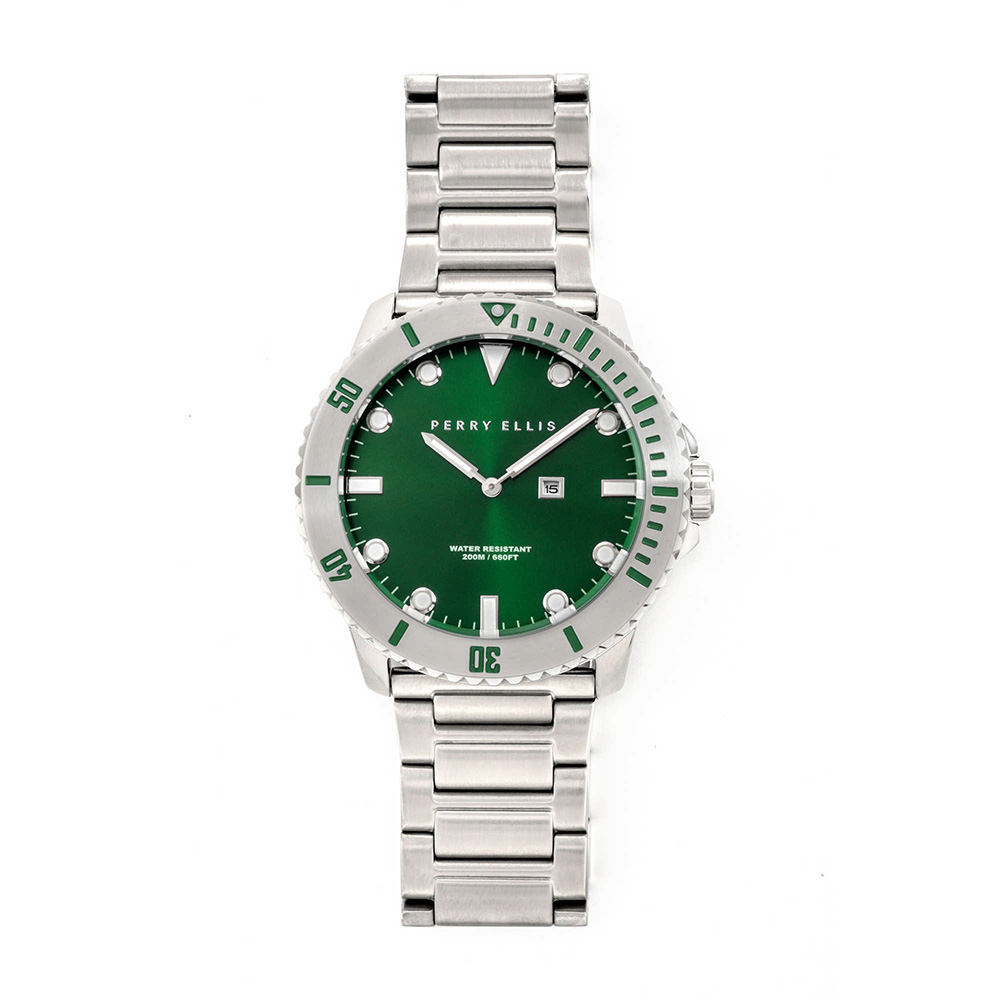 RELOJ PERRY ELLIS DEEP DIVER 42 06003-02 FECHA ACERO INOXIDABLE DIAL VERDE - 5