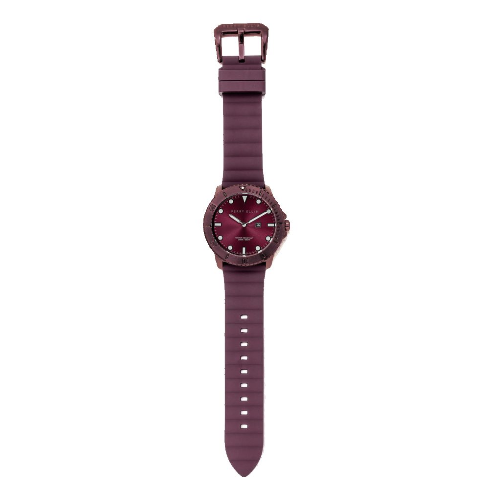 RELOJ PERRY ELLIS DEEP DIVER 42 06004-03 FECHA ACERO INOXIDABLE CORREA DE SILICONA Y DIAL VINO - 5