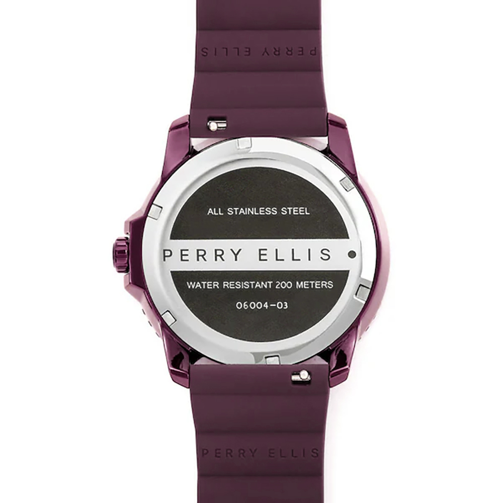 RELOJ PERRY ELLIS DEEP DIVER 42 06004-03 FECHA ACERO INOXIDABLE CORREA DE SILICONA Y DIAL VINO - 6
