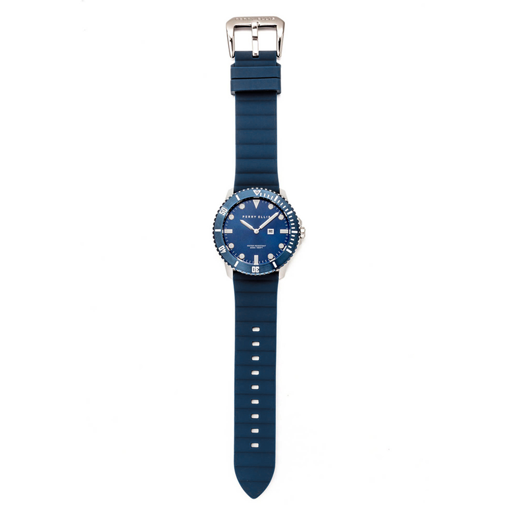 RELOJ PERRY ELLIS DEEP DIVER 42 06006-03 FECHA ACERO INOXIDABLE CORREA DE SILICONA Y DIAL AZUL - 5