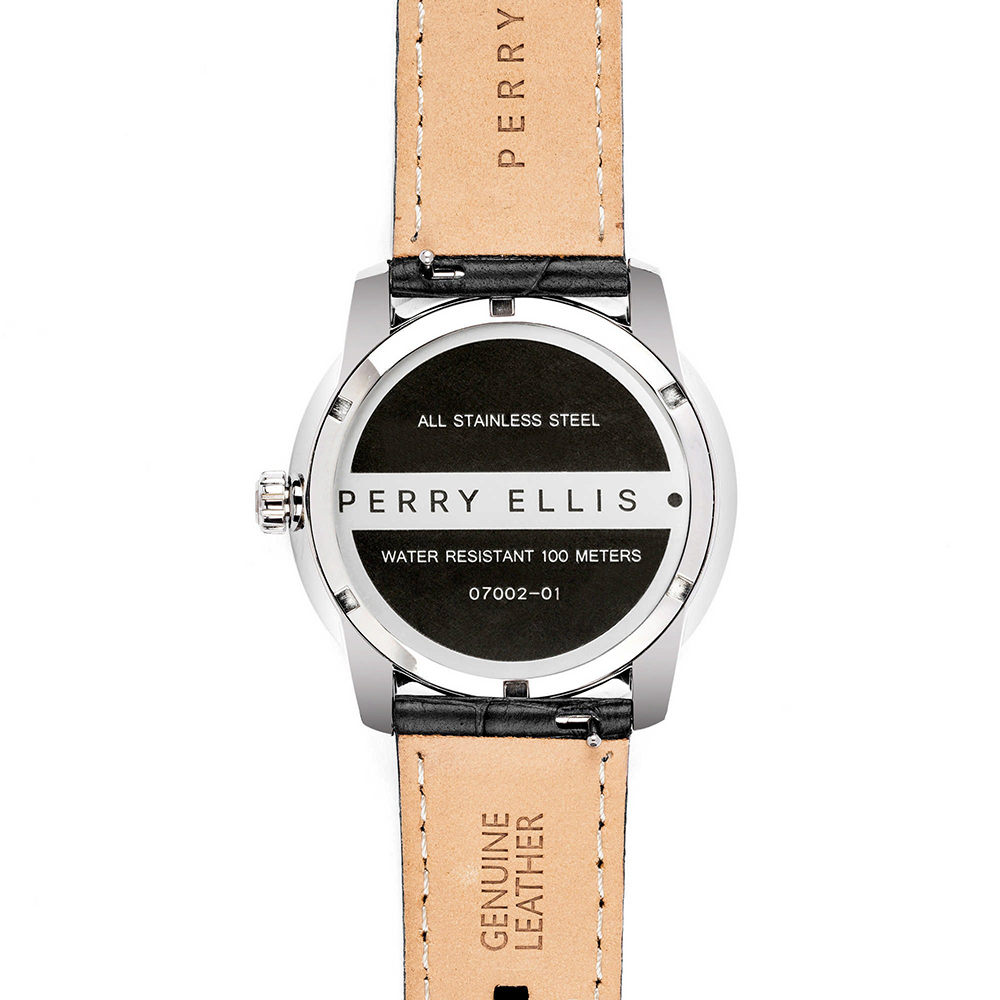RELOJ PERRY ELLIS SLIM LINE 42 07002-01 ACERO INOXIDABLE CORREA DE CUERO Y DIAL NEGRO - 6