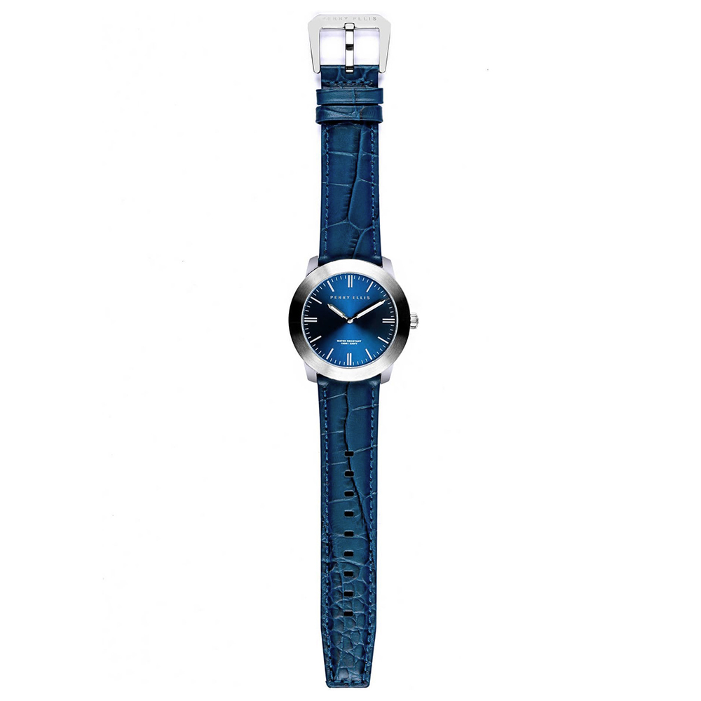 RELOJ PERRY ELLIS SLIM LINE 42 07001-01 ACERO INOXIDABLE CORREA DE CUERO Y DIAL AZUL - 6