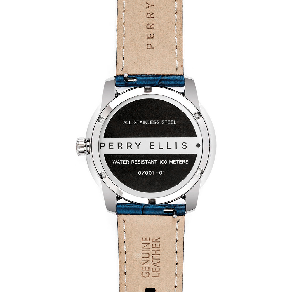 RELOJ PERRY ELLIS SLIM LINE 42 07001-01 ACERO INOXIDABLE CORREA DE CUERO Y DIAL AZUL - 7