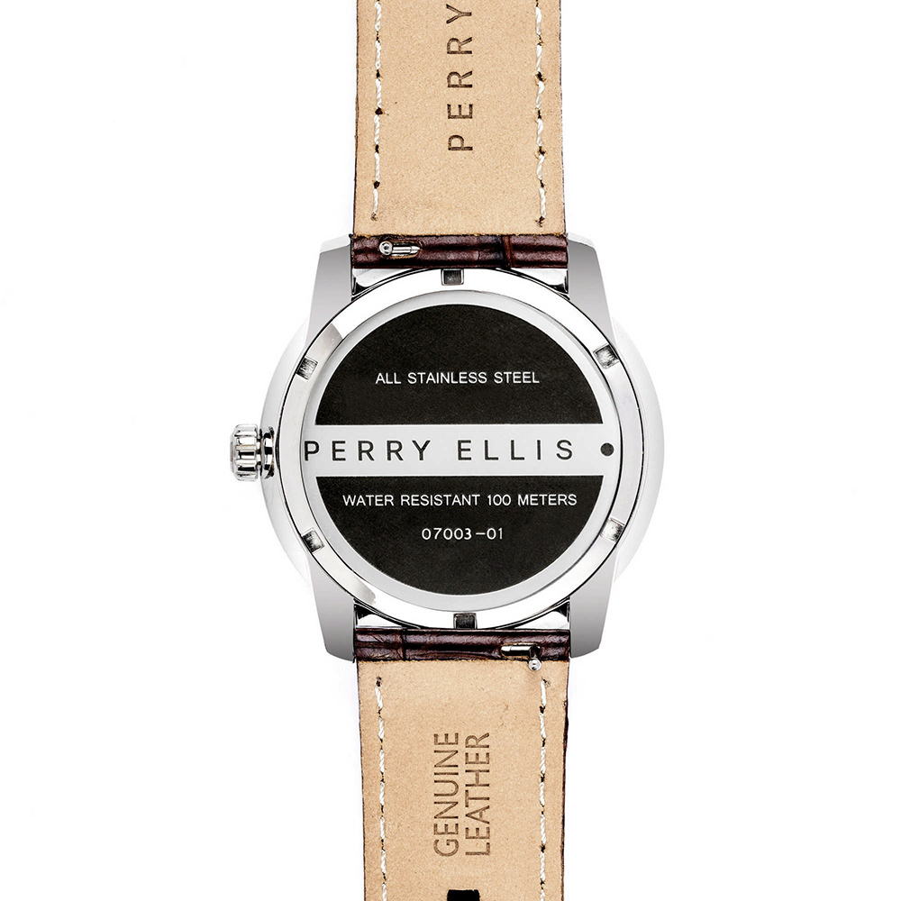 RELOJ PERRY ELLIS SLIM LINE 42 07003-01 ACERO INOXIDABLE CORREA DE CUERO Y DIAL MARRÓN - 6