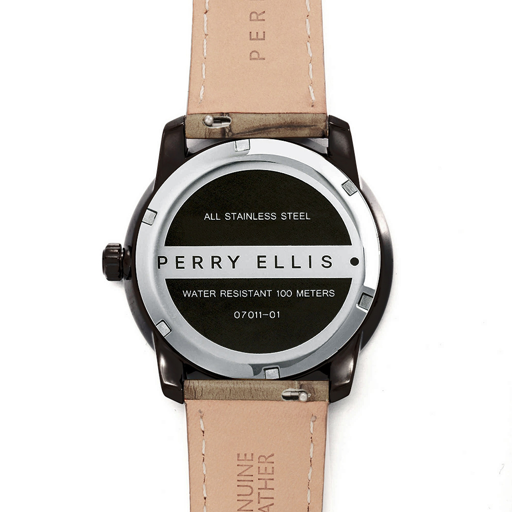 RELOJ PERRY ELLIS SLIM LINE 42 07011-01 ACERO INOXIDABLE NEGRO CORREA DE CUERO DIAL VINO - 6