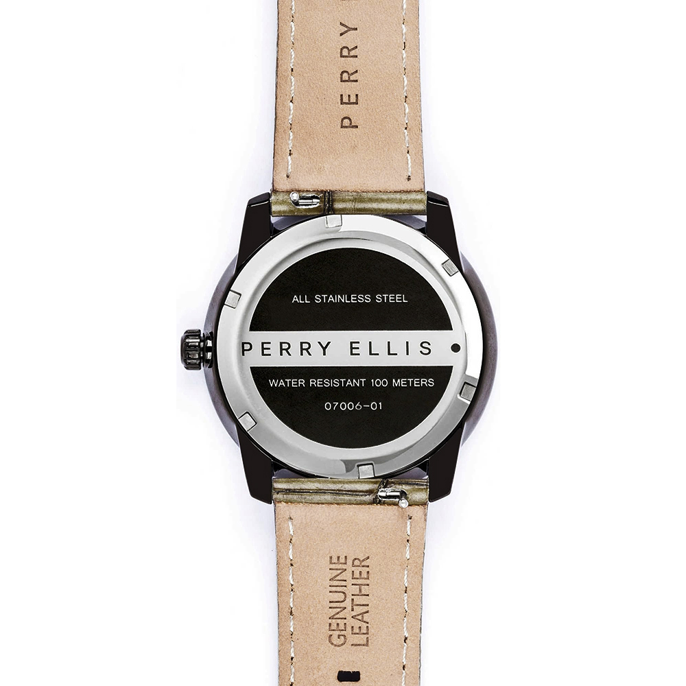 RELOJ PERRY ELLIS SLIM LINE 42 07006-01 ACERO INOXIDABLE CORREA DE CUERO DIAL BEIGE OSCURO - 6