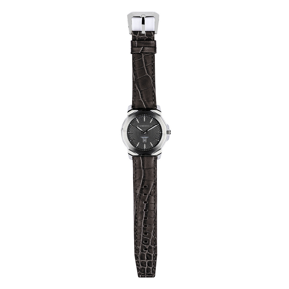 RELOJ PERRY ELLIS DECAGON 42 08005-01 FECHA ACERO INOXIDABLE CORREA DE CUERO DIAL NEGRO - 5