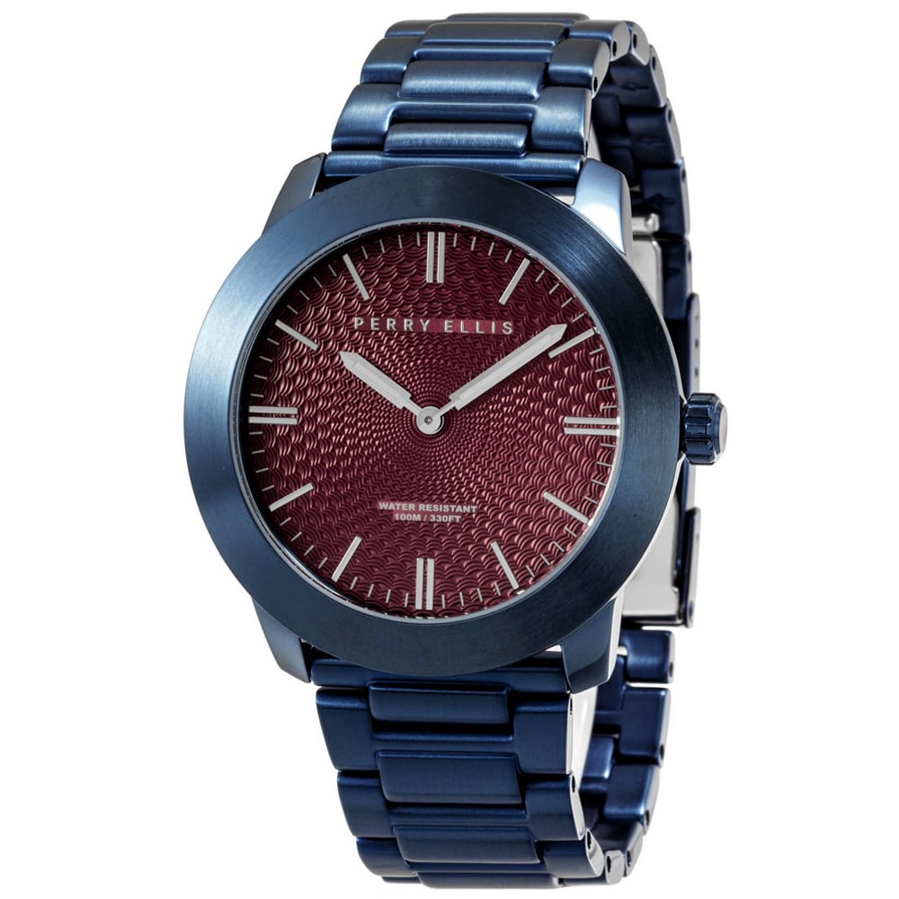 RELOJ PERRY ELLIS SLIM LINE 42 07006-02 ACERO INOXIDABLE AZUL DIAL VINO - 1