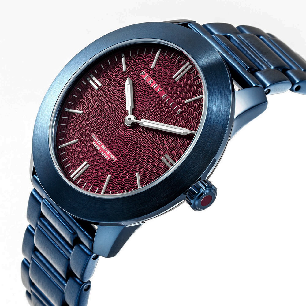 RELOJ PERRY ELLIS SLIM LINE 42 07006-02 ACERO INOXIDABLE AZUL DIAL VINO - 2