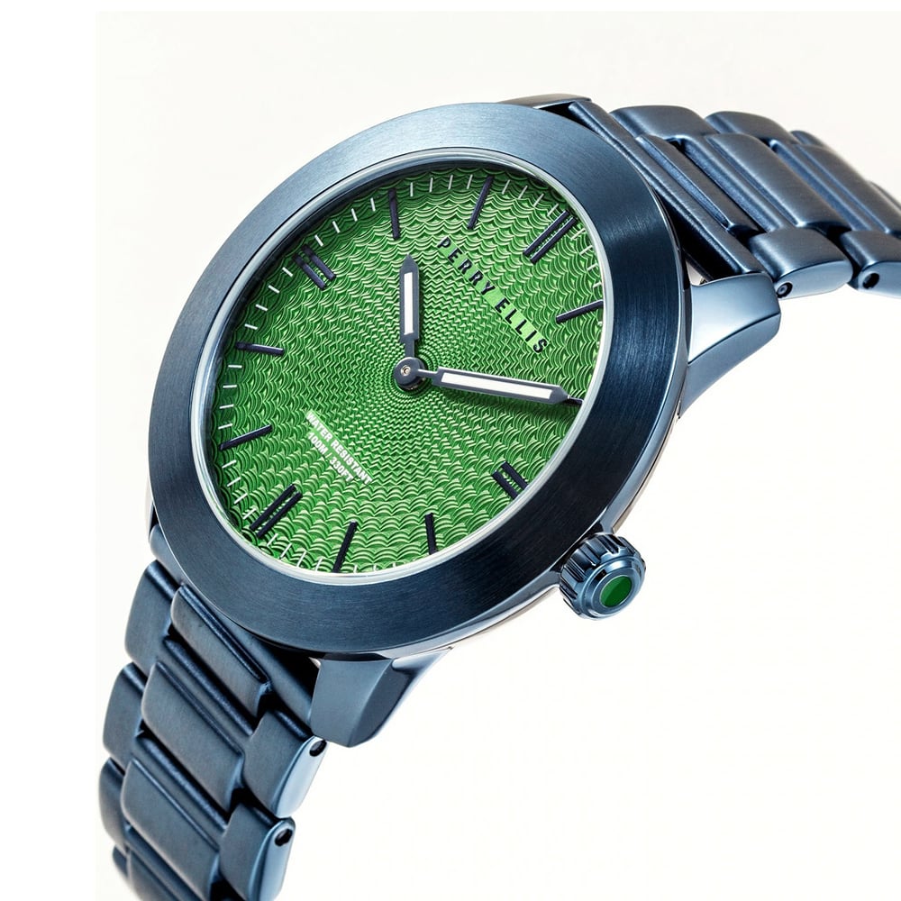 RELOJ PERRY ELLIS SLIM LINE 42 07012-02 ACERO INOXIDABLE AZUL DIAL VERDE - 2