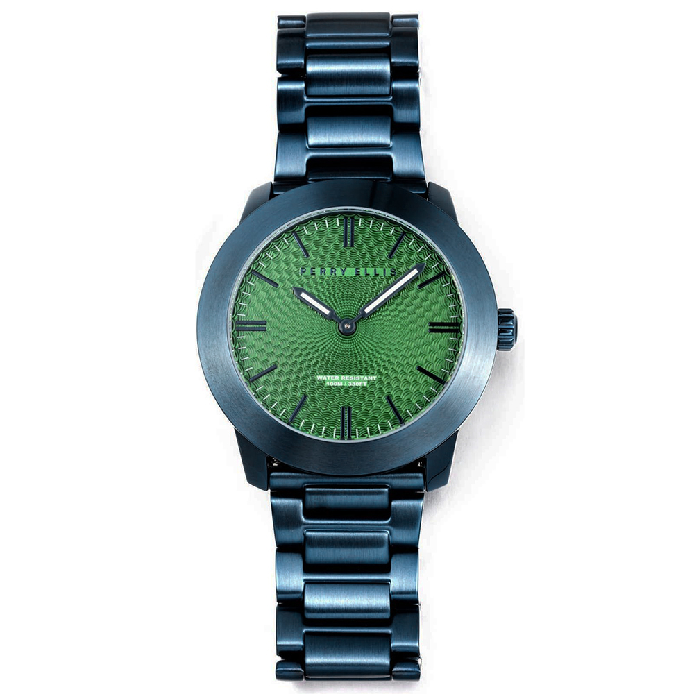 RELOJ PERRY ELLIS SLIM LINE 42 07012-02 ACERO INOXIDABLE AZUL DIAL VERDE - 5