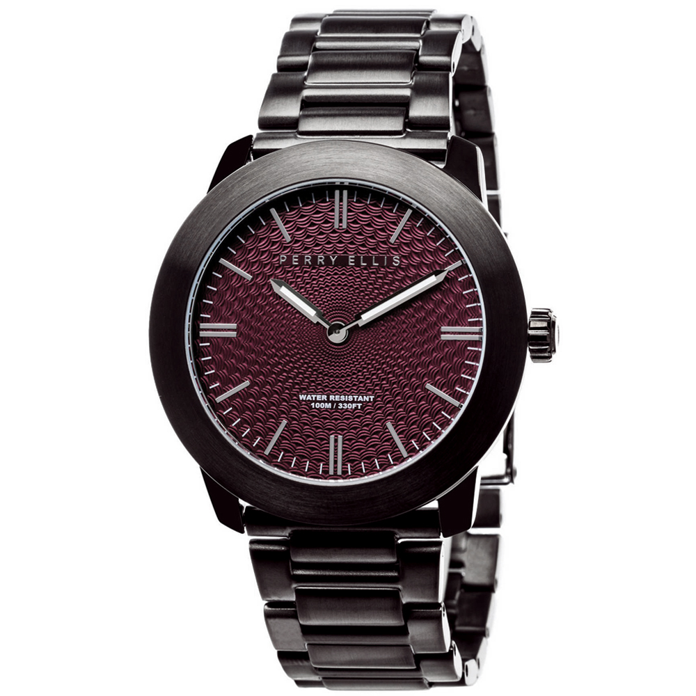 RELOJ PERRY ELLIS SLIM LINE 42 07005-02 ACERO INOXIDABLE NEGRO DIAL VINO - 1