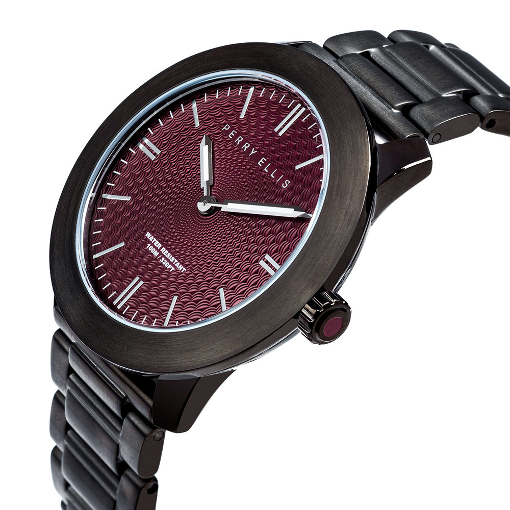 RELOJ PERRY ELLIS SLIM LINE 42 07005-02 ACERO INOXIDABLE NEGRO DIAL VINO - 2