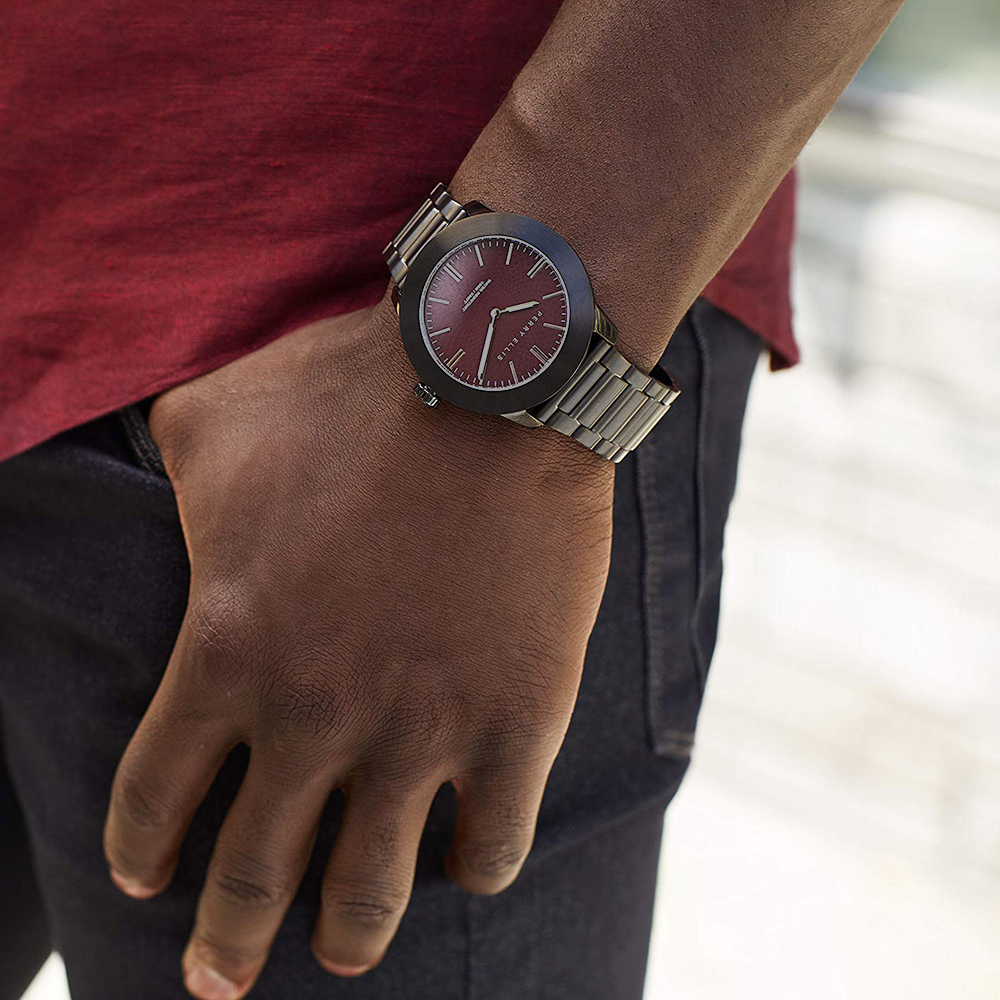 RELOJ PERRY ELLIS SLIM LINE 42 07005-02 ACERO INOXIDABLE NEGRO DIAL VINO - 3