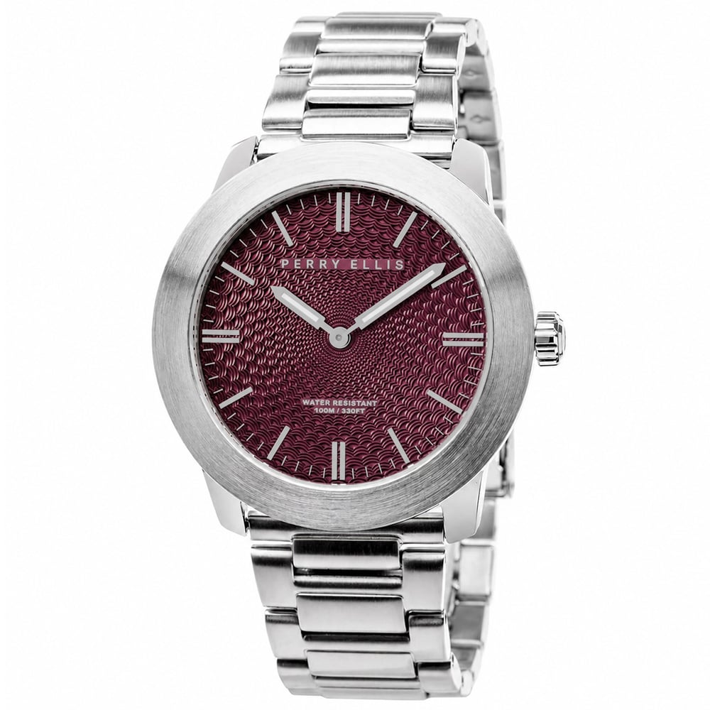RELOJ PERRY ELLIS SLIM LINE 42 07004-02 ACERO INOXIDABLE DIAL VINO - 1