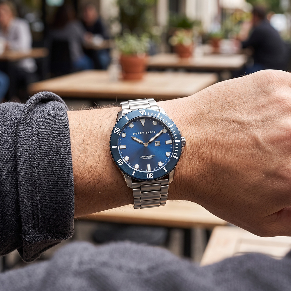 RELOJ PERRY ELLIS DEEP DIVER 42 06005-02 FECHA ACERO INOXIDABLE DIAL AZUL - 3