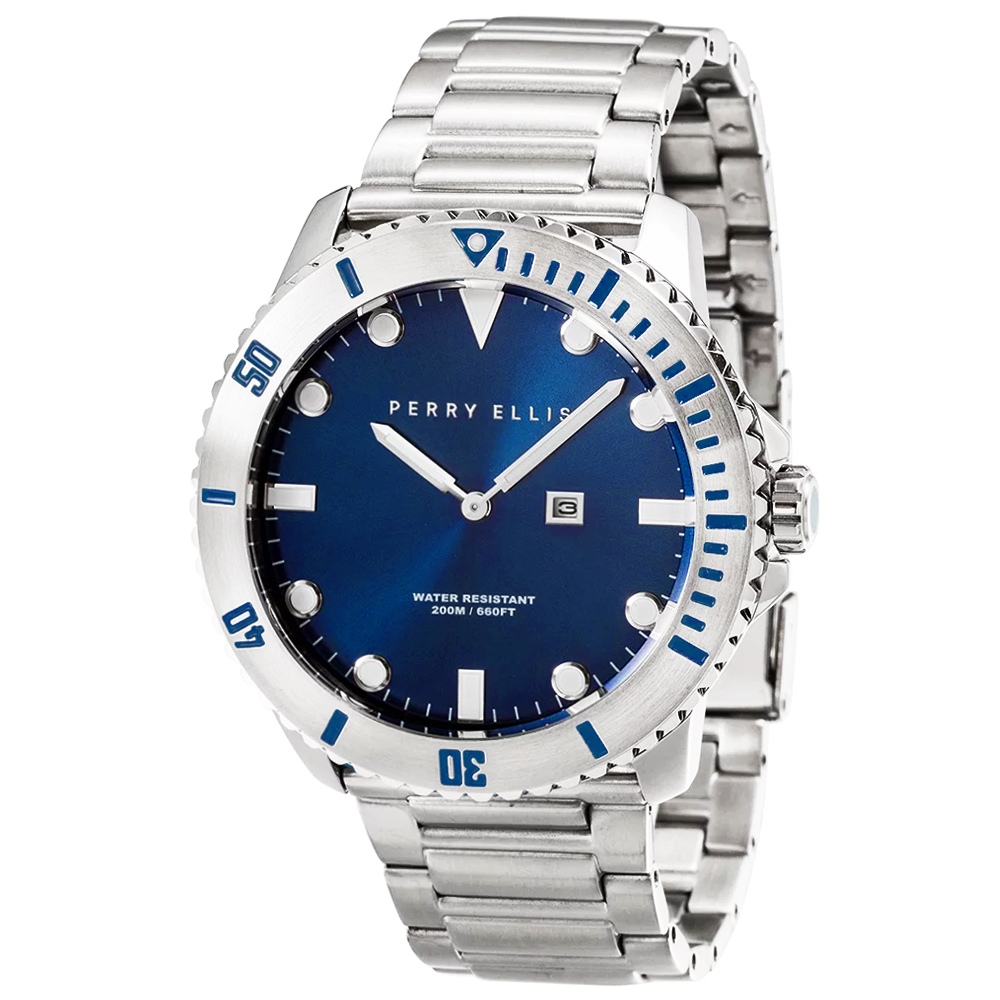 RELOJ PERRY ELLIS DEEP DIVER 42 06002-02 FECHA ACERO INOXIDABLE DIAL AZUL - 1