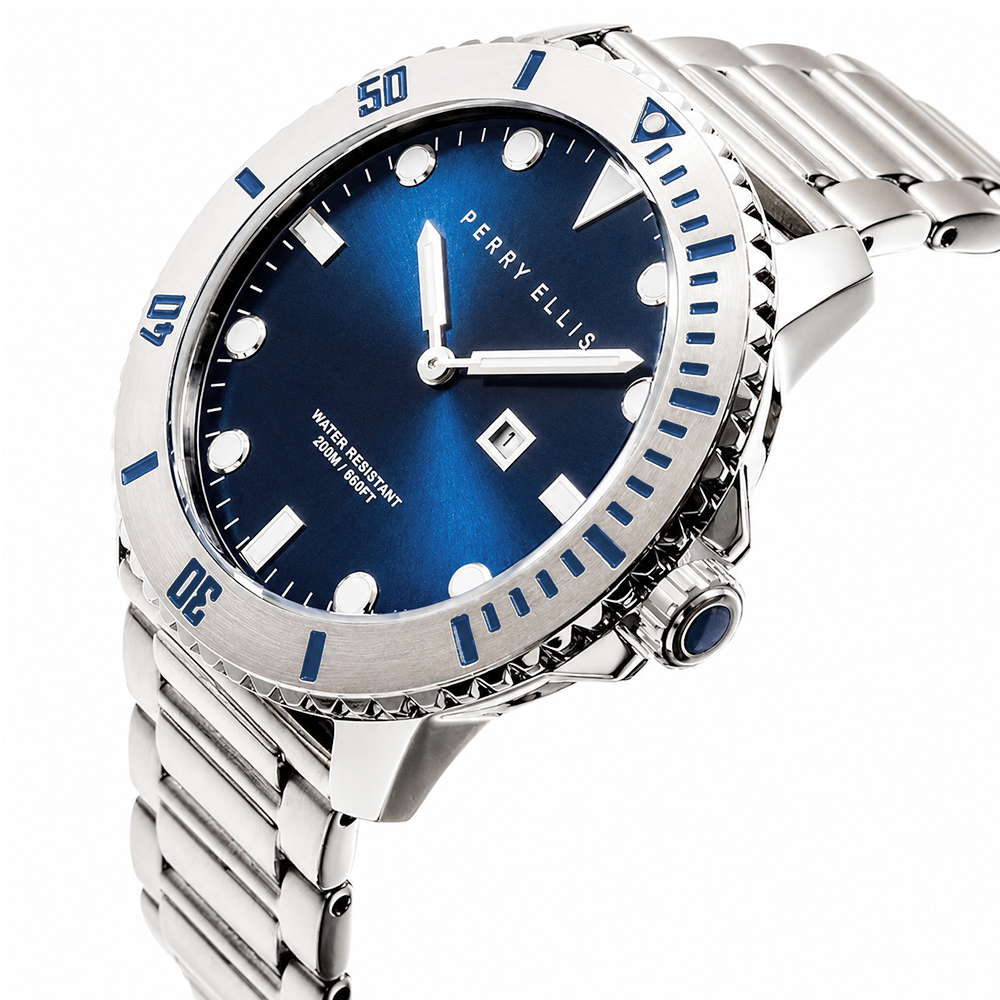 RELOJ PERRY ELLIS DEEP DIVER 42 06002-02 FECHA ACERO INOXIDABLE DIAL AZUL - 2