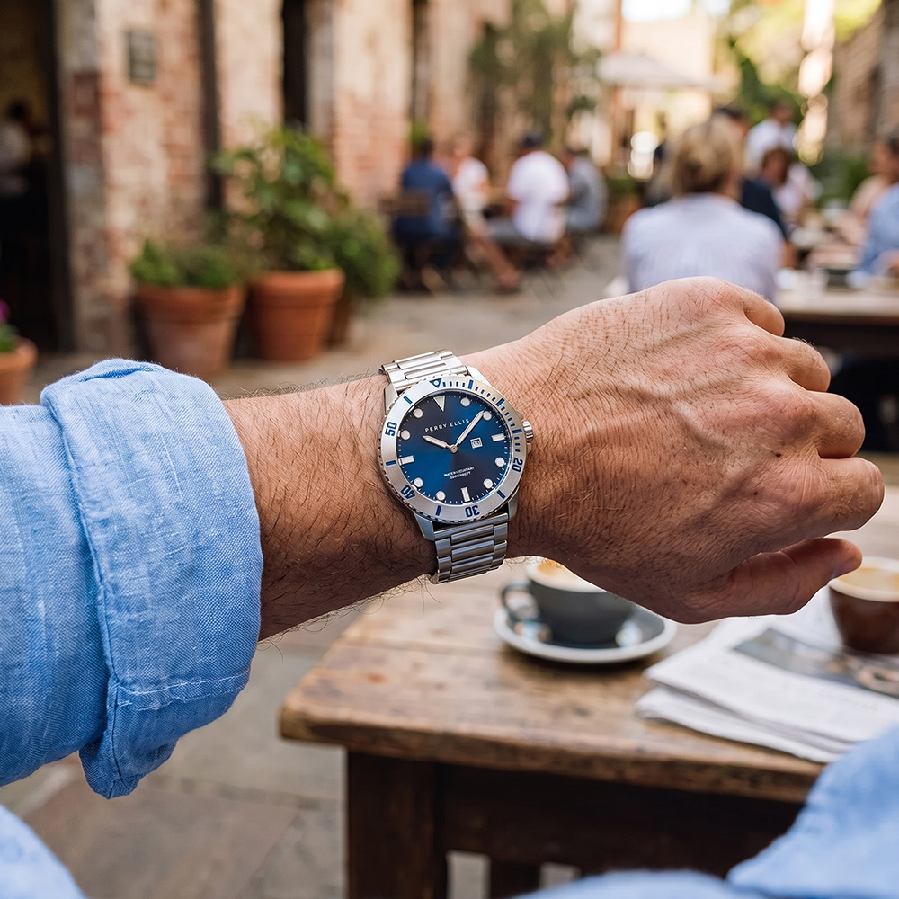 RELOJ PERRY ELLIS DEEP DIVER 42 06002-02 FECHA ACERO INOXIDABLE DIAL AZUL - 3