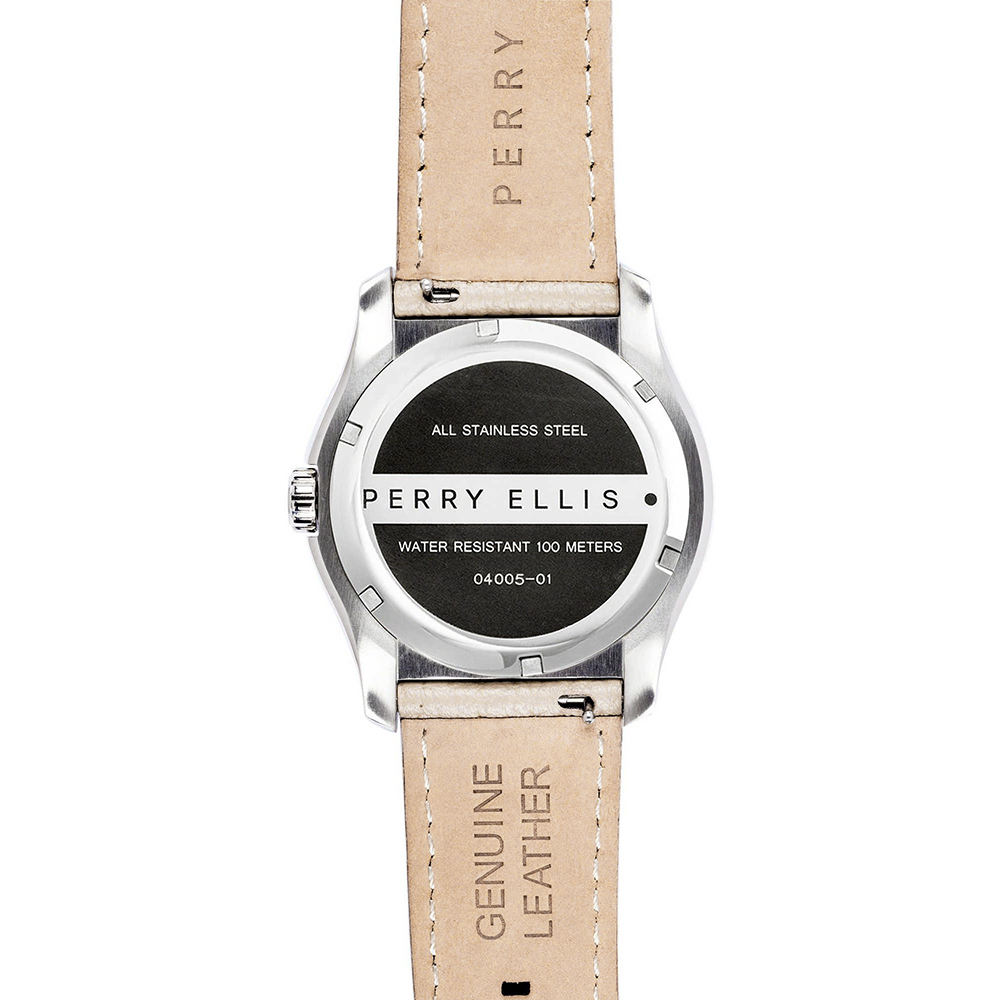 RELOJ PERRY ELLIS MEMPHIS 04005-01 FECHA CORREA DE CUERO BEIGE DIAL MARRÓN - 5