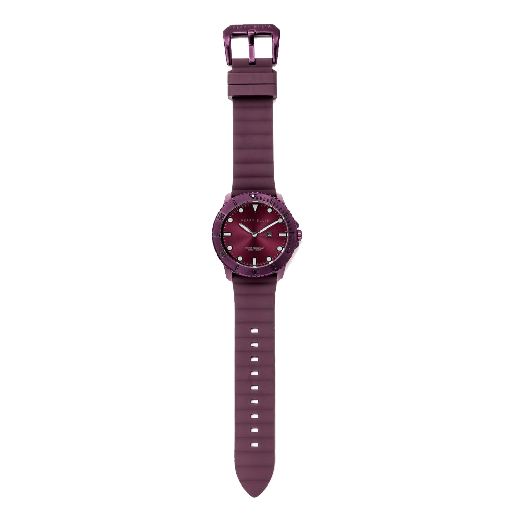 RELOJ PERRY ELLIS DEEP DIVER 46 02005-03 FECHA ACERO INOXIDABLE CORREA DE SILICONA VINO - 5