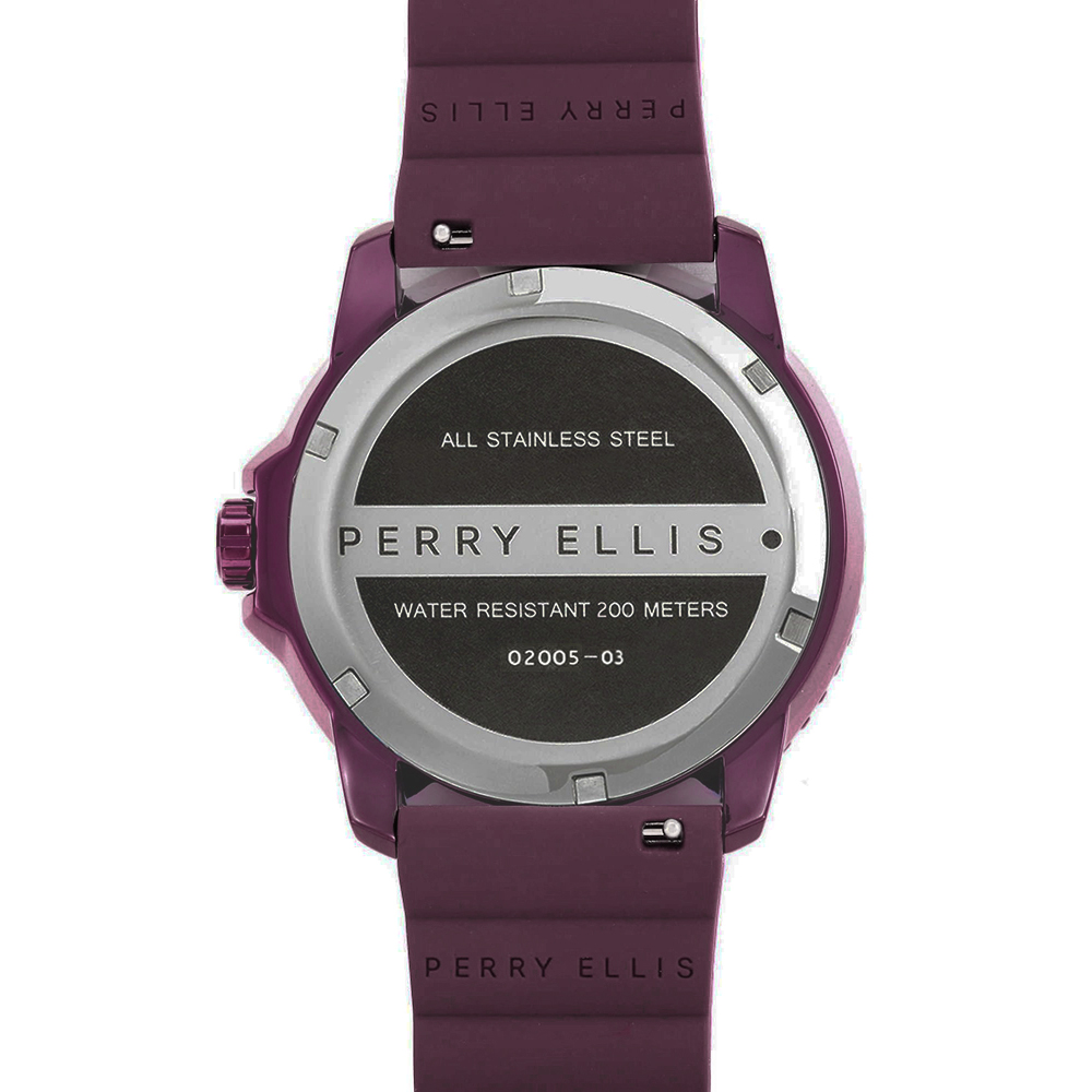 RELOJ PERRY ELLIS DEEP DIVER 46 02005-03 FECHA ACERO INOXIDABLE CORREA DE SILICONA VINO - 6