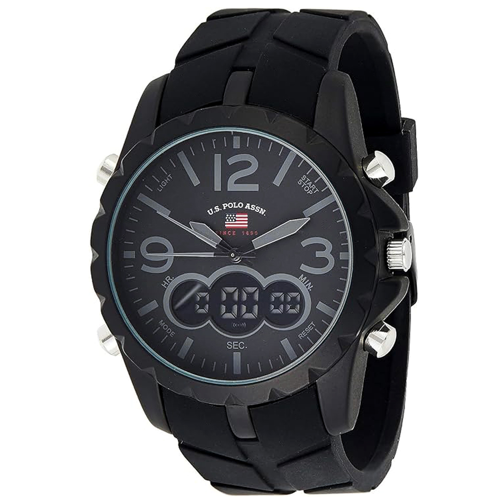 RELOJ HOMBRE DIGITAL ANÁLOGO U.S. POLO ASSN. US9287 LUZ DE FONDO CORREA DE SILICONA NEGRO - 1
