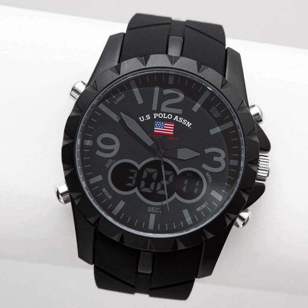 RELOJ HOMBRE DIGITAL ANÁLOGO U.S. POLO ASSN. US9287 LUZ DE FONDO CORREA DE SILICONA NEGRO - 2