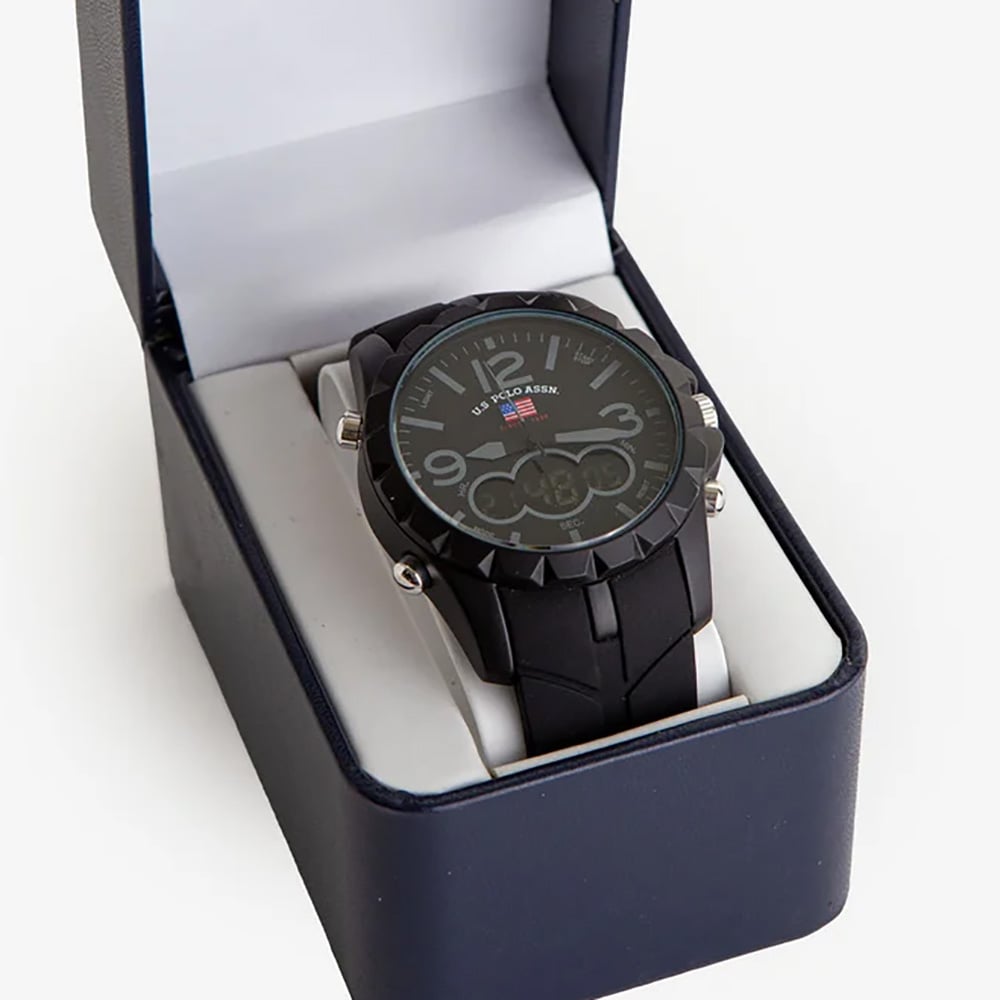RELOJ HOMBRE DIGITAL ANÁLOGO U.S. POLO ASSN. US9287 LUZ DE FONDO CORREA DE SILICONA NEGRO - 3