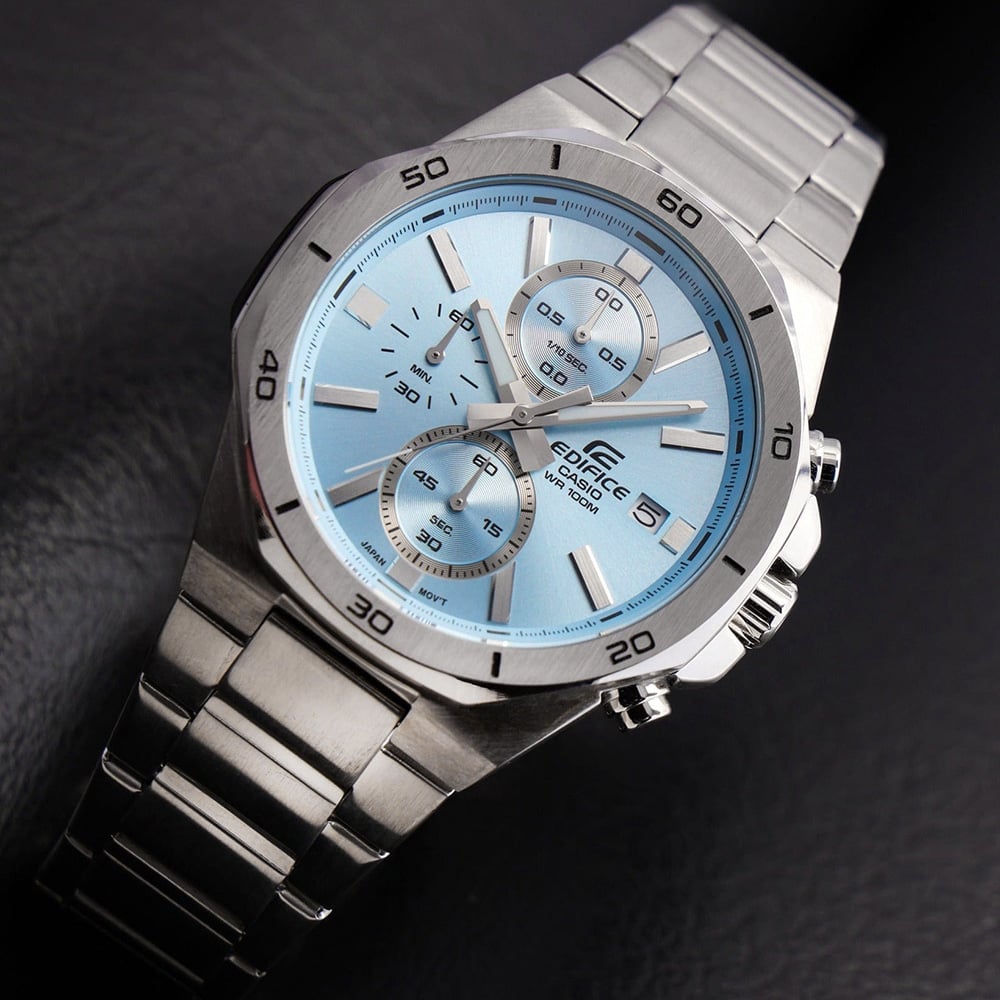 RELOJ HOMBRE ANÁLOGO CASIO EDIFICE EFV-640D-2BV FECHA CRONÓMETRO DIAL CELESTE - 2