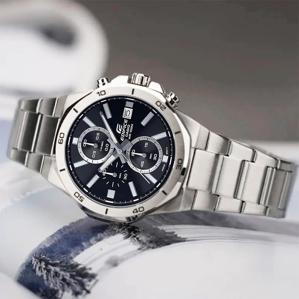 RELOJ HOMBRE ANÁLOGO CASIO EDIFICE EFV-640D-1AV FECHA CRONÓMETRO DIAL NEGRO - 2