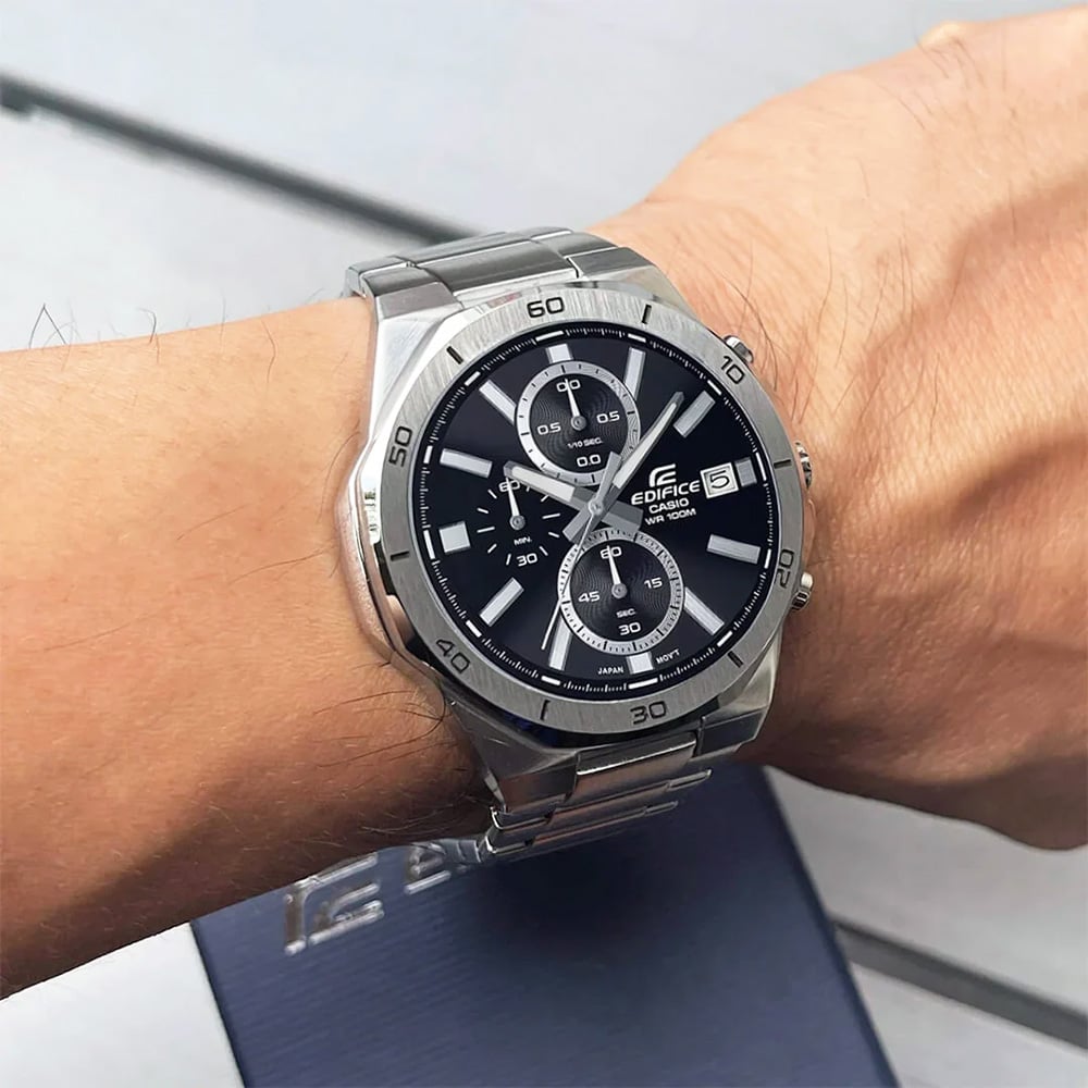 RELOJ HOMBRE ANÁLOGO CASIO EDIFICE EFV-640D-1AV FECHA CRONÓMETRO DIAL NEGRO - 4