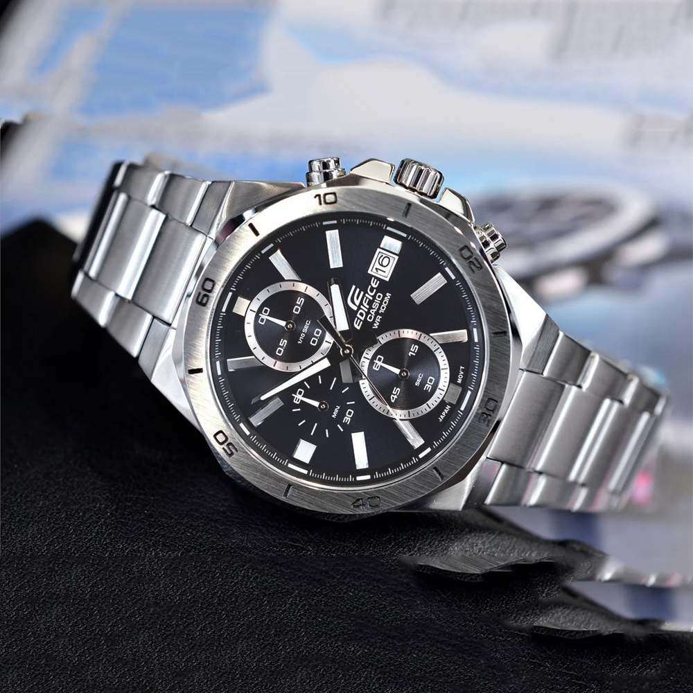 RELOJ HOMBRE ANÁLOGO CASIO EDIFICE EFV-640D-1AV FECHA CRONÓMETRO DIAL NEGRO - 5