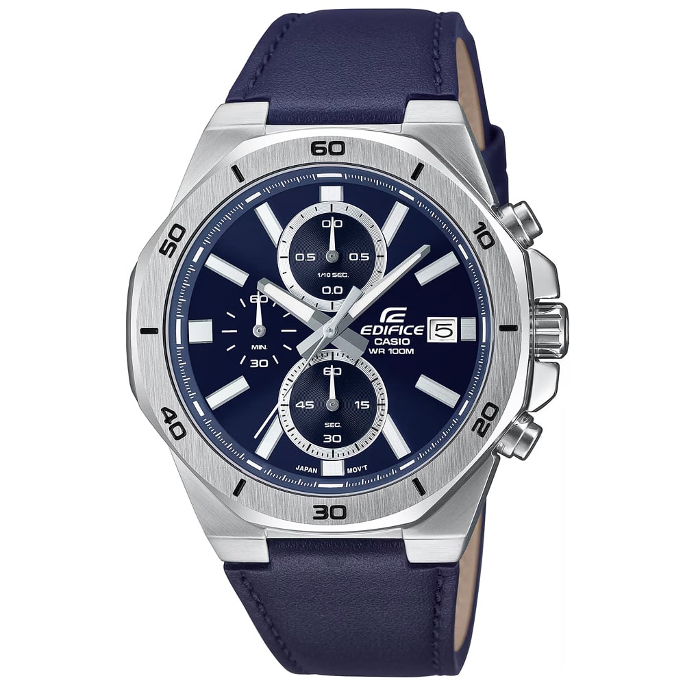 RELOJ HOMBRE ANÁLOGO CASIO EDIFICE EFV-640L-2AV FECHA CRONÓMETRO CORREA DE CUERO Y DIAL AZUL - 1