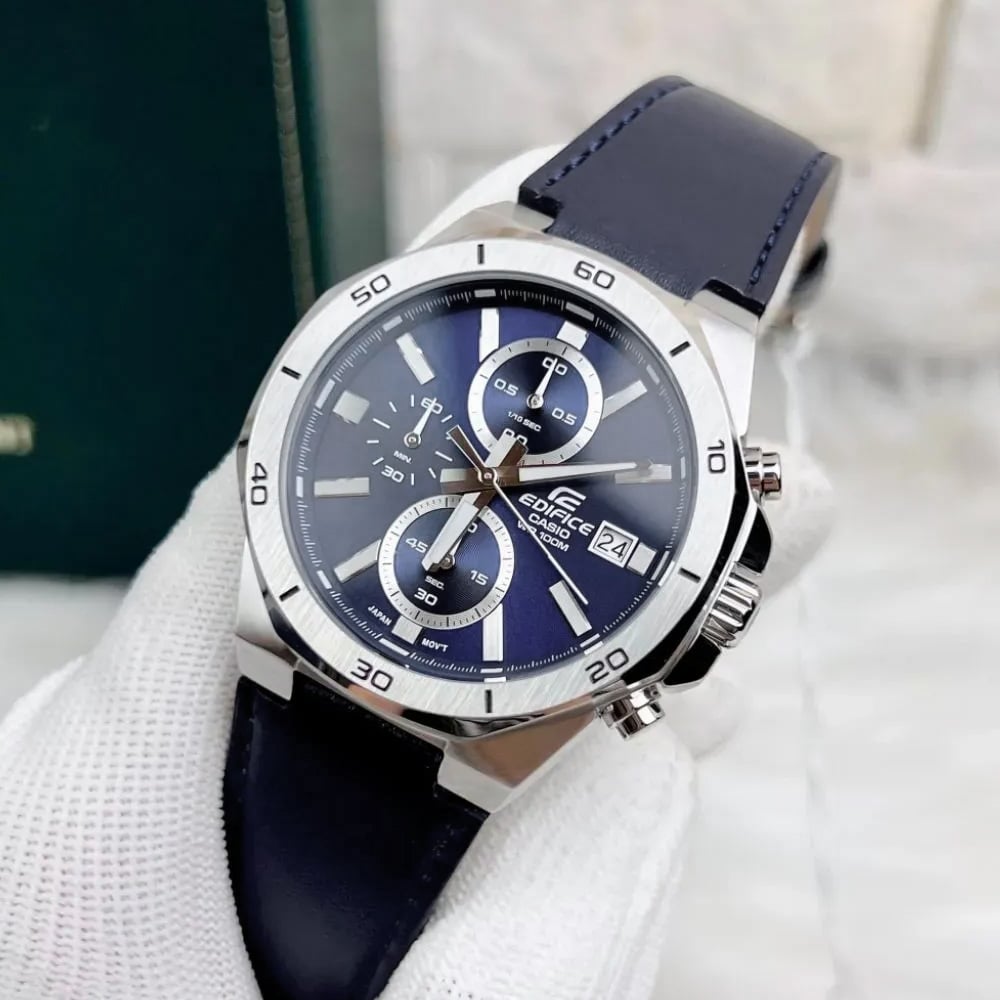 RELOJ HOMBRE ANÁLOGO CASIO EDIFICE EFV-640L-2AV FECHA CRONÓMETRO CORREA DE CUERO Y DIAL AZUL - 2