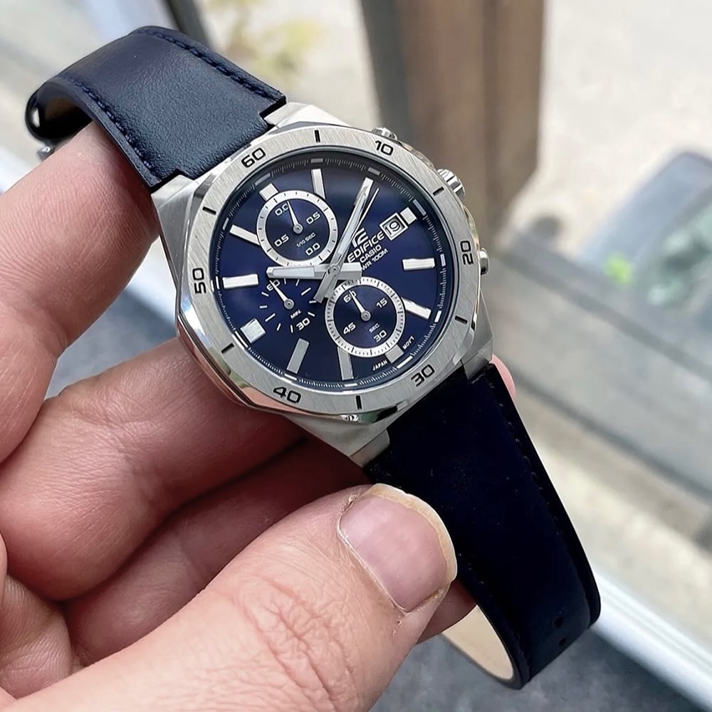 RELOJ HOMBRE ANÁLOGO CASIO EDIFICE EFV-640L-2AV FECHA CRONÓMETRO CORREA DE CUERO Y DIAL AZUL - 3