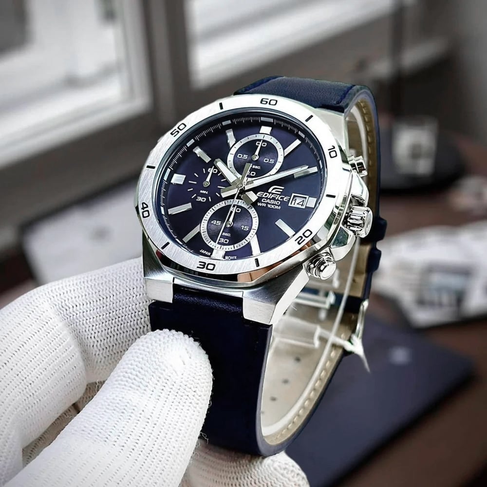 RELOJ HOMBRE ANÁLOGO CASIO EDIFICE EFV-640L-2AV FECHA CRONÓMETRO CORREA DE CUERO Y DIAL AZUL - 4