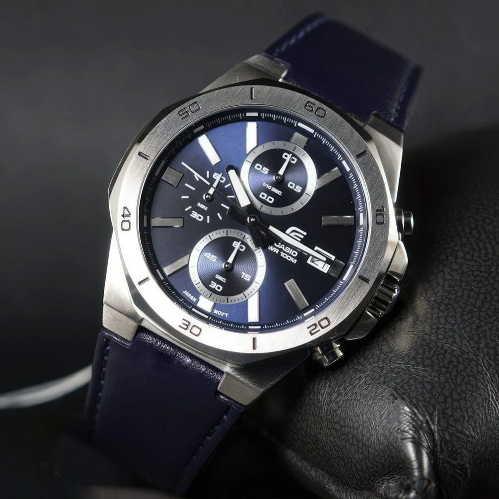 RELOJ HOMBRE ANÁLOGO CASIO EDIFICE EFV-640L-2AV FECHA CRONÓMETRO CORREA DE CUERO Y DIAL AZUL - 6