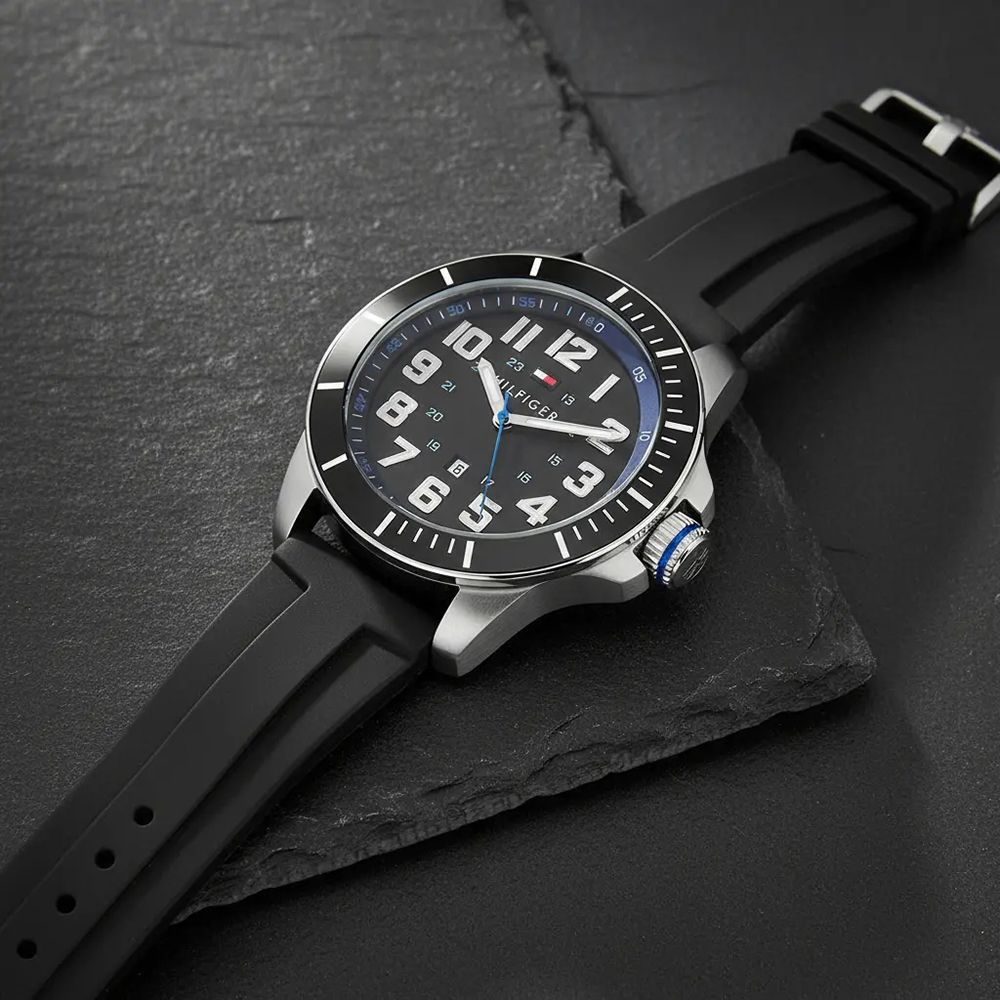 RELOJ HOMBRE ANÁLOGO TOMMY HILFIGER 1791072 FECHA ACERO INOXIDABLE CORREA DE SILICONA NEGRO - 3