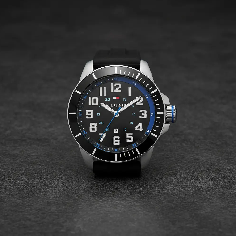 RELOJ HOMBRE ANÁLOGO TOMMY HILFIGER 1791072 FECHA ACERO INOXIDABLE CORREA DE SILICONA NEGRO - 6