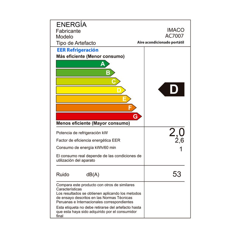  AIRE ACONDICIONADO PORTÁTIL 7000 BTU AC7007 IMACO - 6