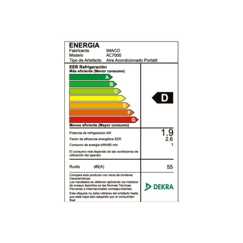 AIRE ACONDICIONADO PORTATIL DIGITAL 6500BTU IMACO AC7000 - 5