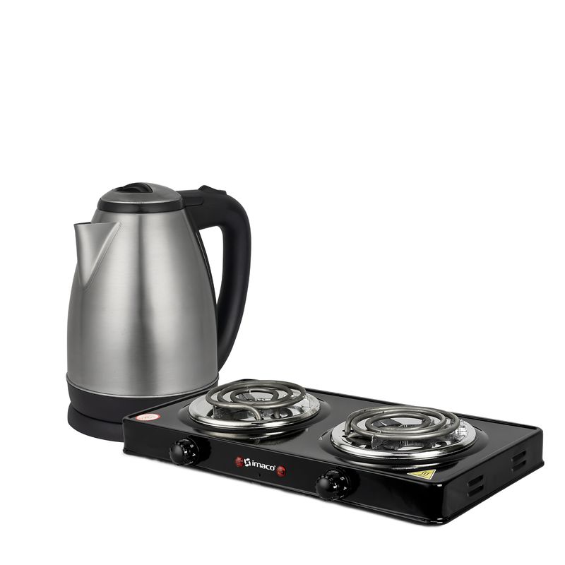 COMBO COCINA ELECTRICA DE MESA 2 HORNILLAS + HERVIDOR METÁLICO 1.8L KE1801 IMACO - 1