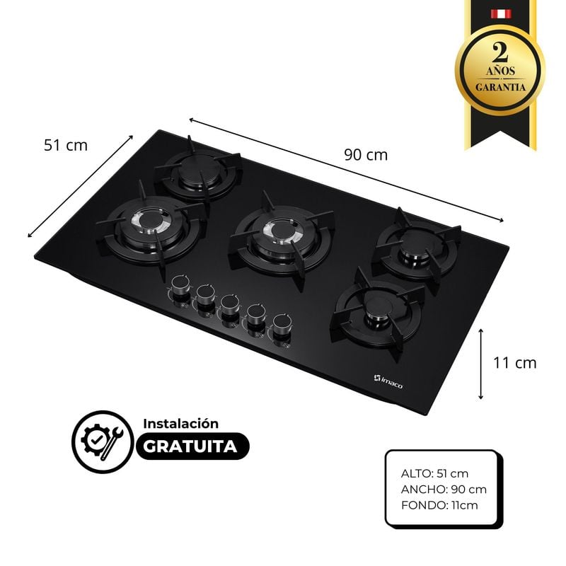 COCINA EMPOTRABLE GAS X5 QUEMADORES IENC90 IMACO - 2