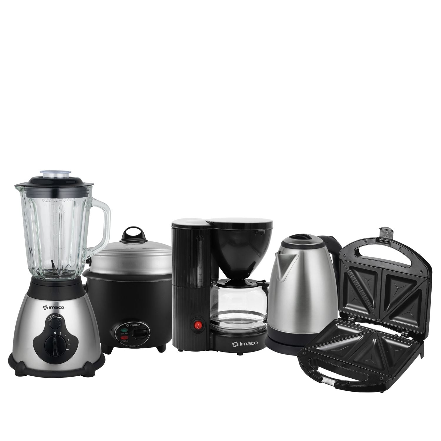 PENTA-COMBO LICUADORA + SANDWICHERA + OLLA + HERVIDOR + CAFETERA IMACO - 1