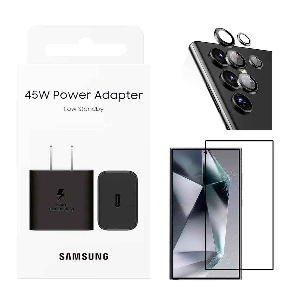 ADAPTADOR SAMSUNG 45W + MICA Y PROTECTOR DE CAMARA PARA S25 ULTRA - 1