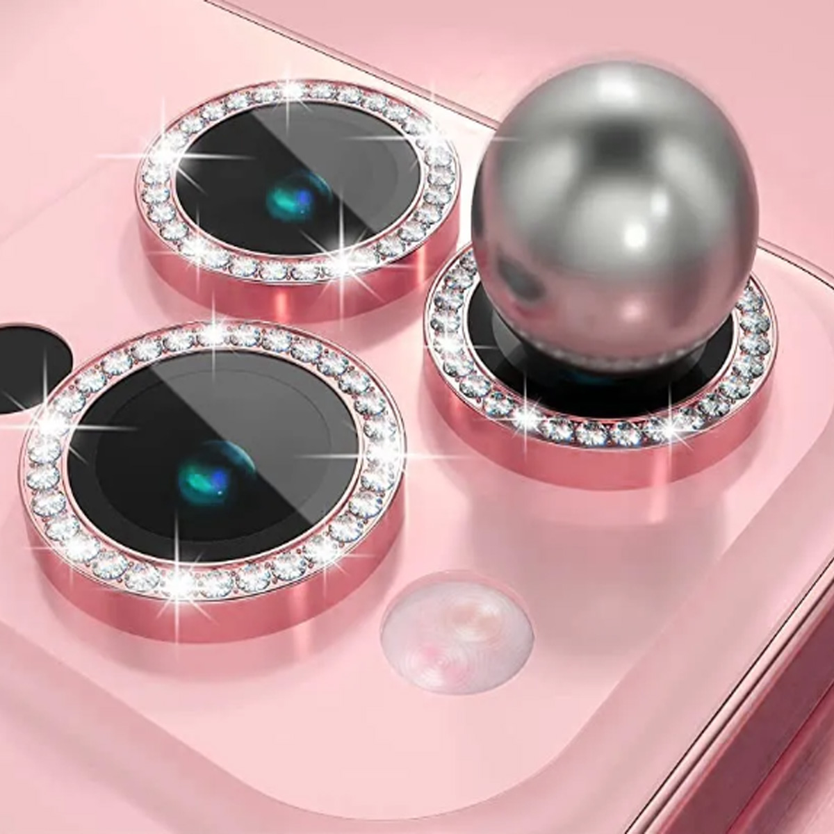 PROTECTOR DE LENTE DIAMANTE METAL IPHONE 17 PRO MAX - ROSADO - 2