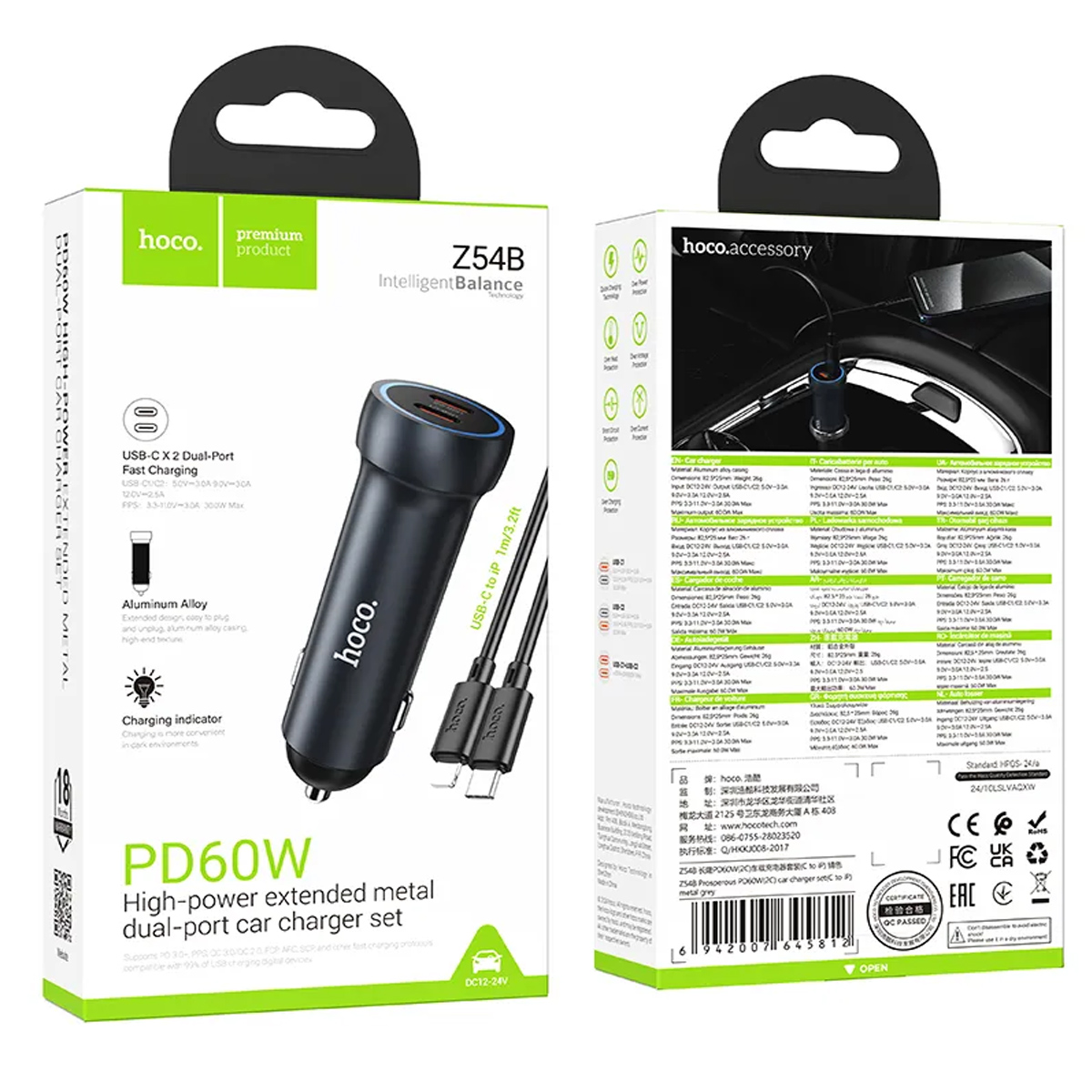 CARGADOR DE AUTO HOCO Z54B 60W PD CABLE TIPO-C A LIGHTNING - 4